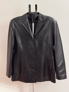 Coach Women’s Black 100% Leather Button-Front Blazer Jacket - Size XL